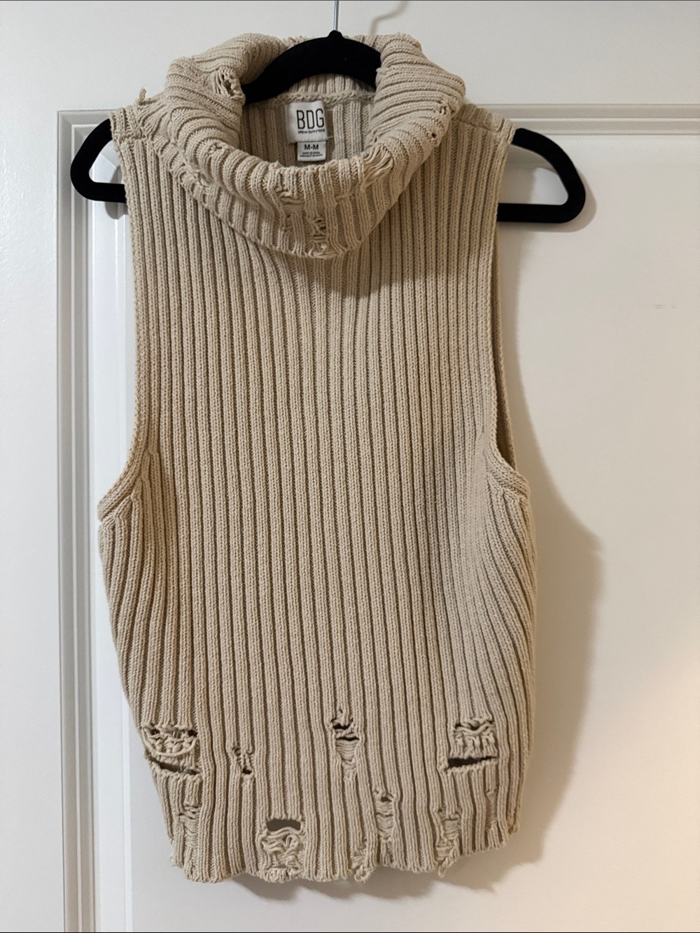 BDG Beige Ribbed Sleeveless Turtleneck Sweater Vest
